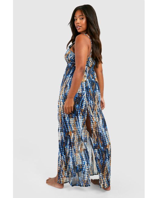 Boohoo Blue Plus Tie Dye Maxi Beach Dress