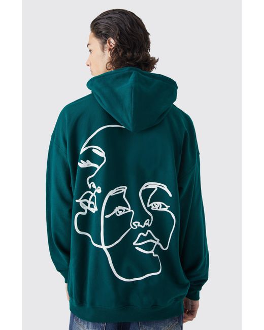 Boohoo Green Oversized Line Face Graphic Hoodie