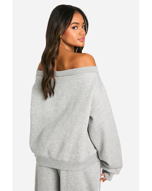 Boohoo Gray Off The Shoulder Sweatshirt