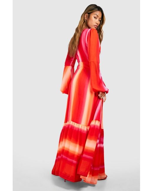 Boohoo Red Ombre Print Cut Out Maxi Dress