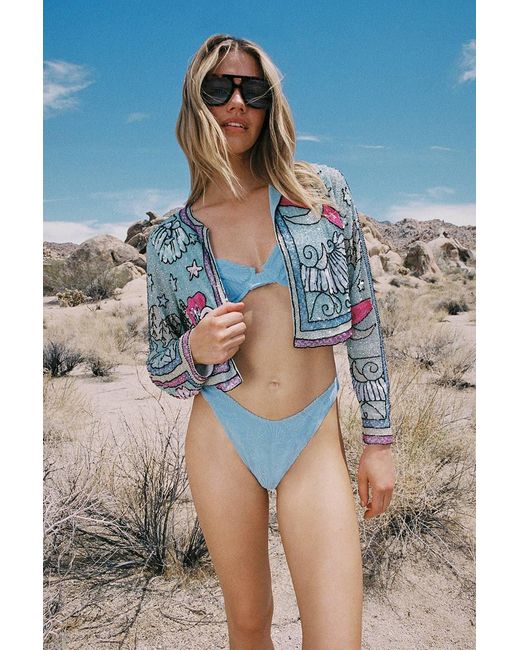 Nasty Gal Blue Celestial Placement Beaded Jacket