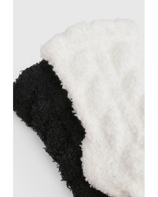 Boohoo Black Fluffy Cable Knit Socks 2 Pack