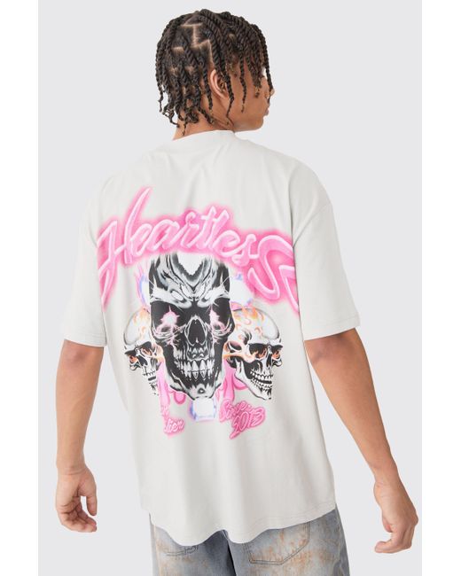 BoohooMAN White Oversized Skull Heartless Graphic Heavyweight T-shirt for men