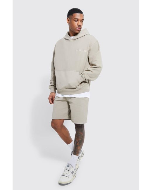 BoohooMAN Oversized Premium Boxy Short Tracksuit in Natural for Men | Lyst