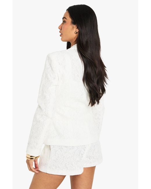 Boohoo White Occasion Lace Single Breasted Blazer