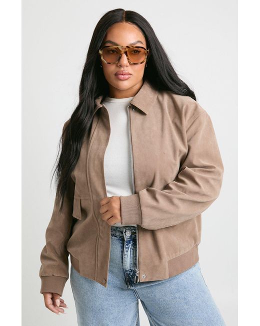 Boohoo Brown Plus Suede Oversized Jacket