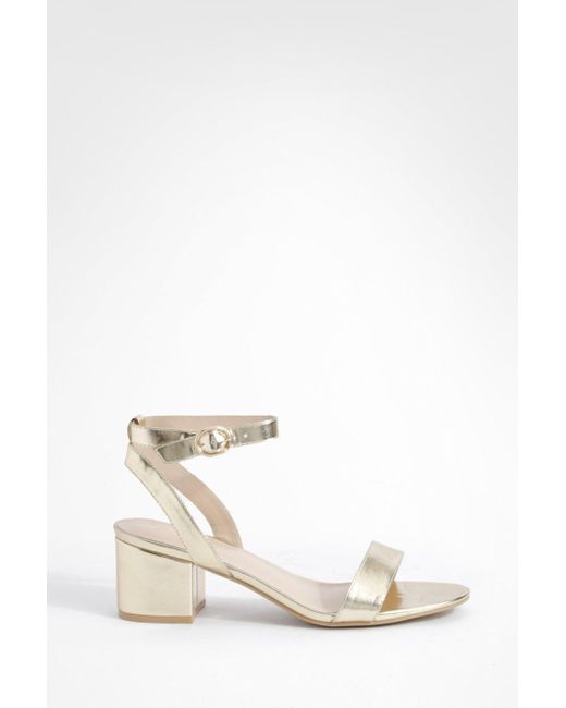 Boohoo White Wide Fit Metallic Low Block Barely There Heels