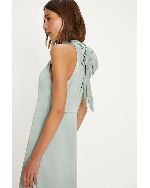 Oasis Green Satin Halter Neck Midi Bridesmaid Dress