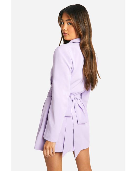 Boohoo Purple Obi Tie Waist Tailored Blazer Dress