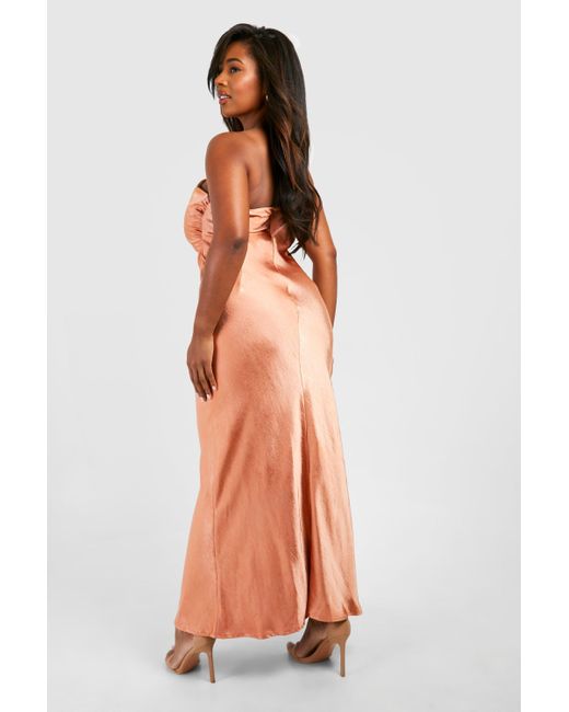 Boohoo Orange Plus Bridesmaid Satin Strappy Asymmetric Maxi Dress