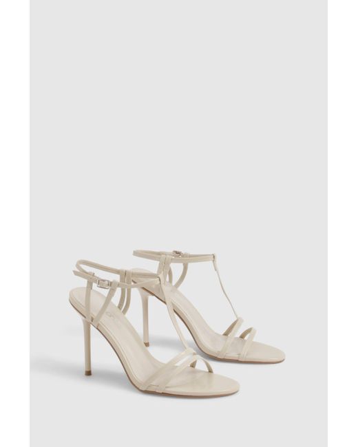 Strappy T Bar Detail Stiletto Heels Boohoo de color Natural
