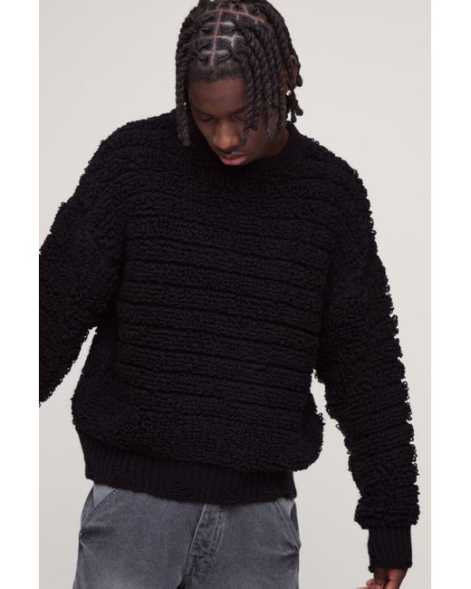 BoohooMAN Blue Oversized Boxy Distressed Textured Knitted Jumper for men