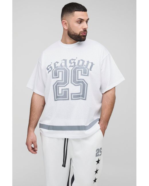 Chándal Plus De Tela Jersey Ajustada Con Refuerzo Y Camiseta Oversize Universitaria De Malla Con Estrellas BoohooMAN de color Blue
