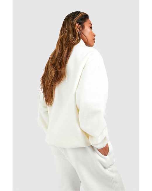 Boohoo White Polar Fleece Pocket Detail Half Zip Oversized Sweatshirt