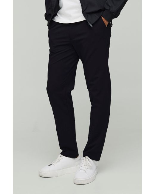 BoohooMAN Blue Tapered Fit Technical Stretch Smart Pants for men