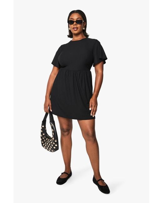 Boohoo Black Plus Basic Rib Smock Dress