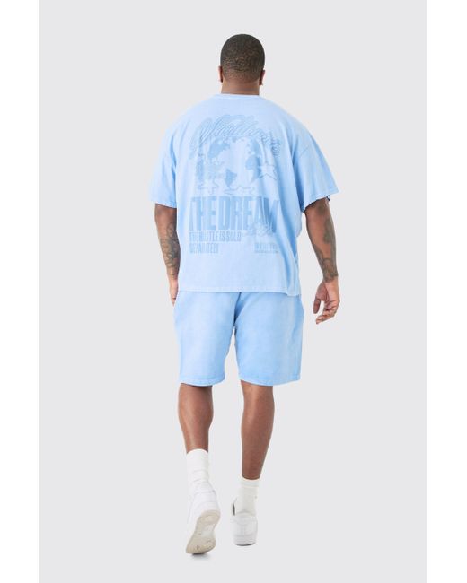 BoohooMAN Plus Oversized Dream Worldwide Shorts In Blue for men