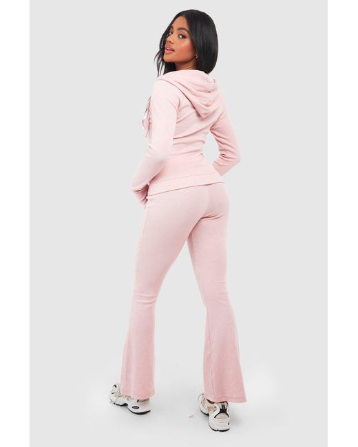 Boohoo Pink Dsgn Studio Ribbed Woven Label Flare Yoga Pants