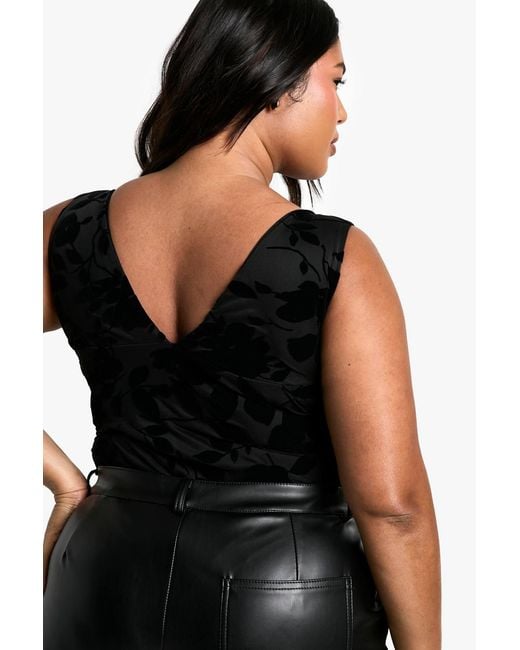 Boohoo Black Plus Floral Devore One Piece