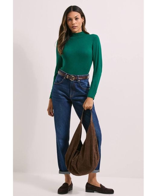 Dorothy Perkins Green Forest Funnel Neck Button Cuff Longline Sweater