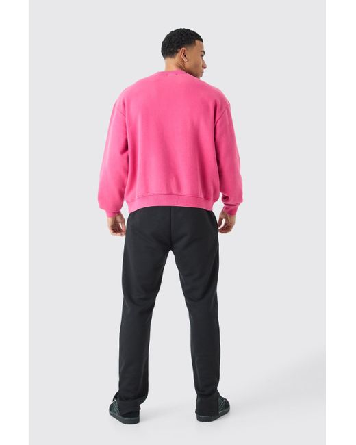 BoohooMAN Oversized Limited Boxy Acid Wash Sweatshirt in Pink für Herren