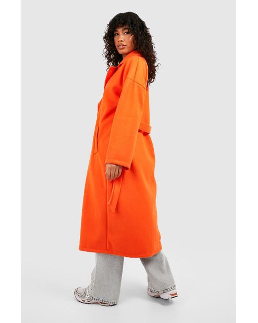 Boohoo Orange Super Oversized Textured Belted Wool Coat