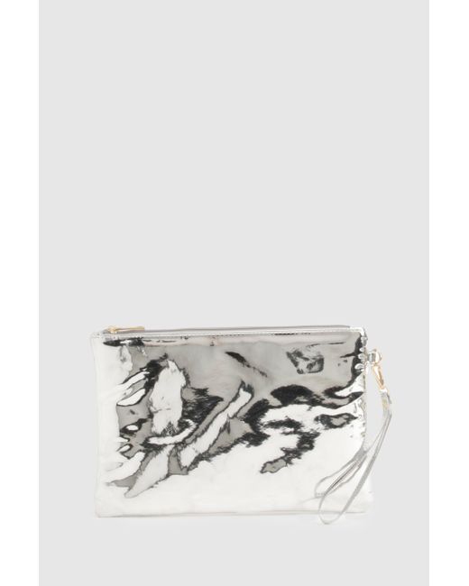 Silver Zip Top Clutch Bag Boohoo de color Gray