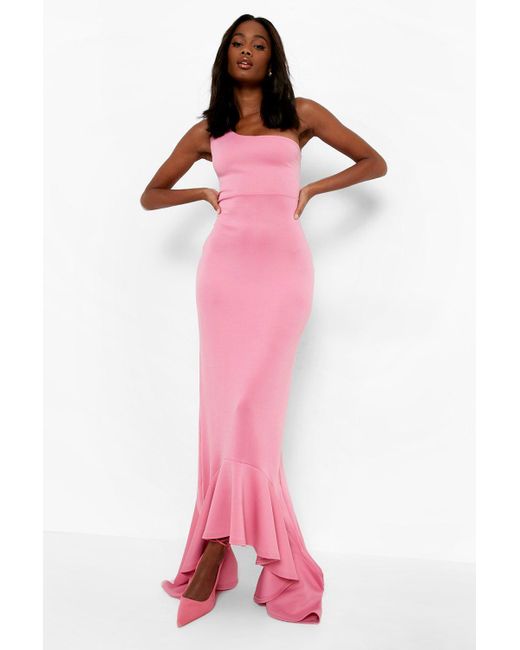 Boohoo Scuba One Shoulder Drop Hem Maxi Dress in Pink | Lyst Canada