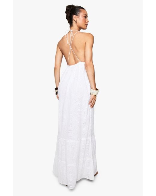 Boohoo White Tall Broderie Anglaise Halterneck Maxi Dress