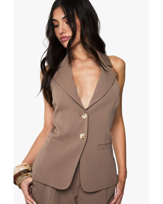Boohoo Brown Tailored Halterneck Woven Waistcoat