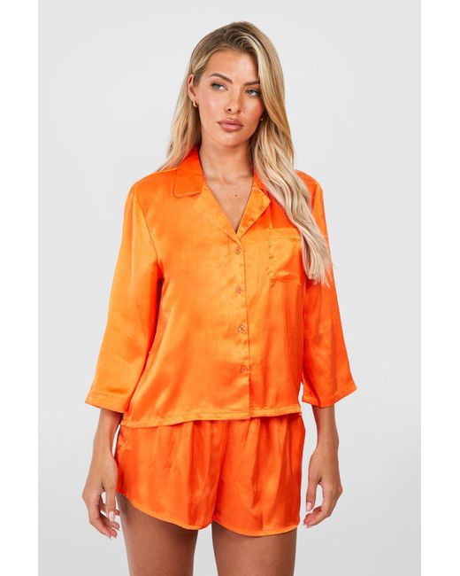 Boohoo Orange Oversized Satin Short Pyjama Set