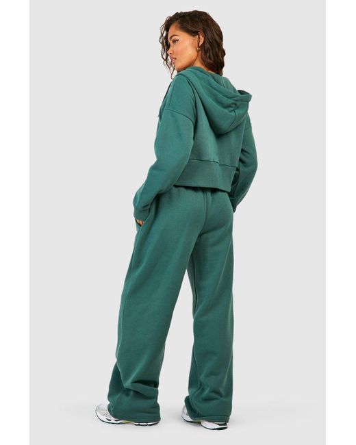Boohoo Green Dsgn Studio Cropped Zip Through Hooded Tracksuit