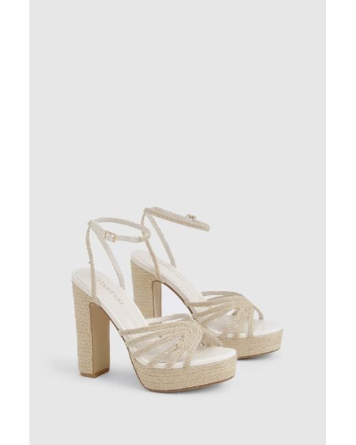 Boohoo Natural Rope Cut Out Detail Platform Espadrille Heels
