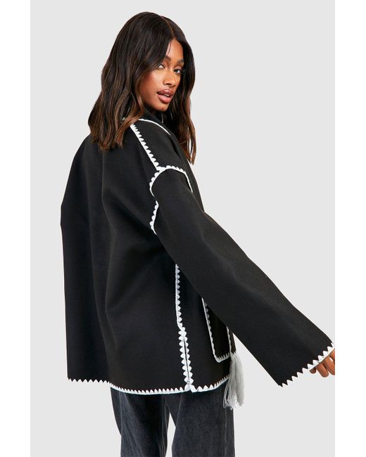 Boohoo Black Contrast Stitch Detail Jacket With Scarf