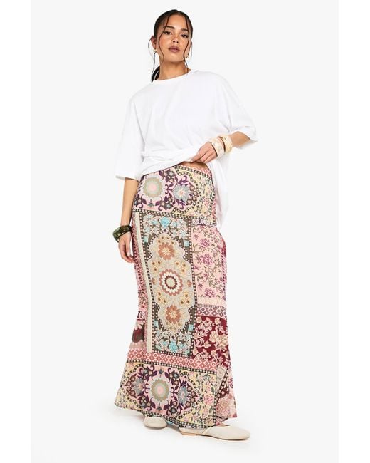 Boohoo Women's Pink Patchwork Paisley Print Woven Maxi Skirt