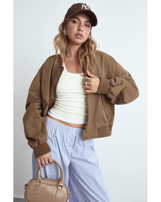 Boohoo Brown Collarless Bomber Jacket