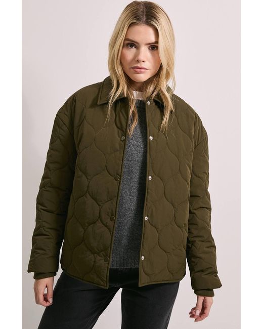 Dorothy Perkins Green Quilted Collared Jacket