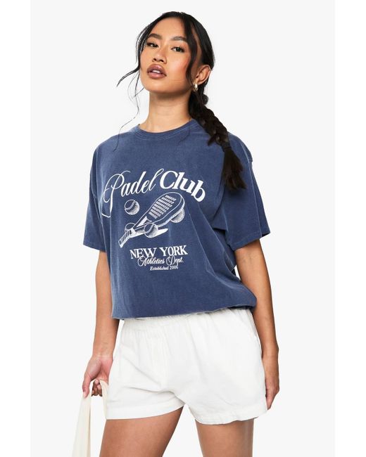Boohoo Blue Padel Club Graphic Overdyed Oversized T-Shirt