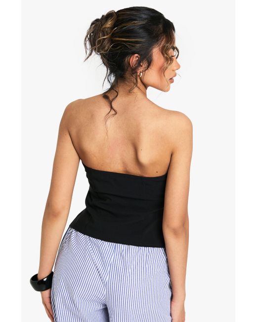 Boohoo Black Bengaline Bandeau Tie Front Corset
