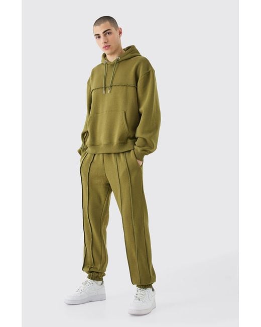 BoohooMAN Green Oversized Boxy Seam Detail Tracksuit for men