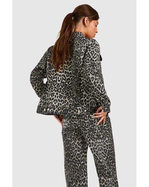 Boohoo Brown Leopard Print Jean Jacket