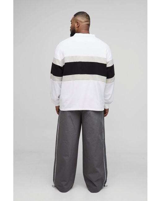 BoohooMAN Gray Plus Washed Ripstop Side Stripe Parachute Pants for men
