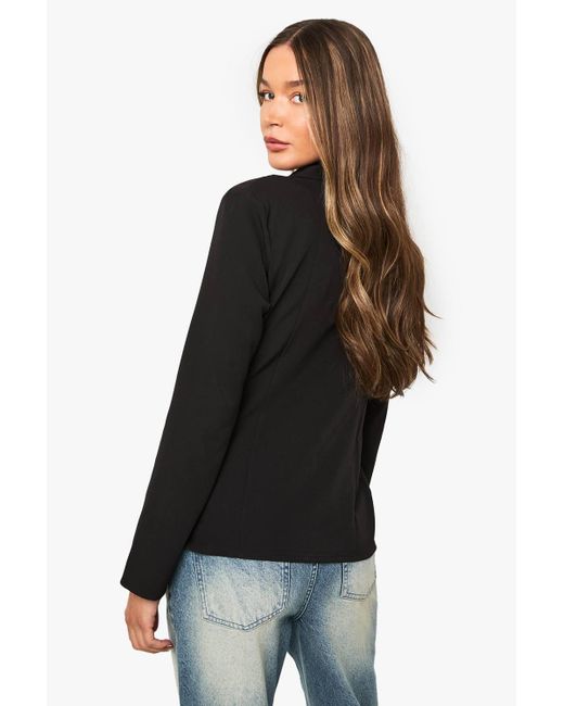 Boohoo Black Hardware Trim Ruched Front Blazer