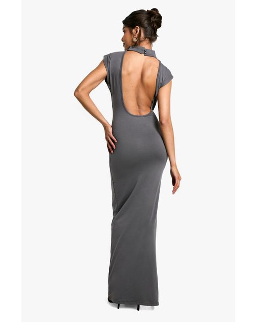 Vestido Midaxi Fruncido Con Cuello Alto Boohoo de color Blue