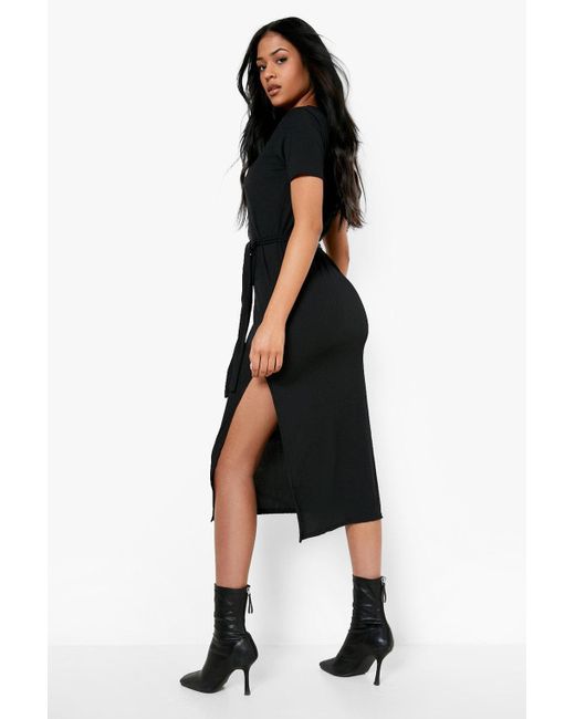 Boohoo Tall Side Split Belted Rib T 