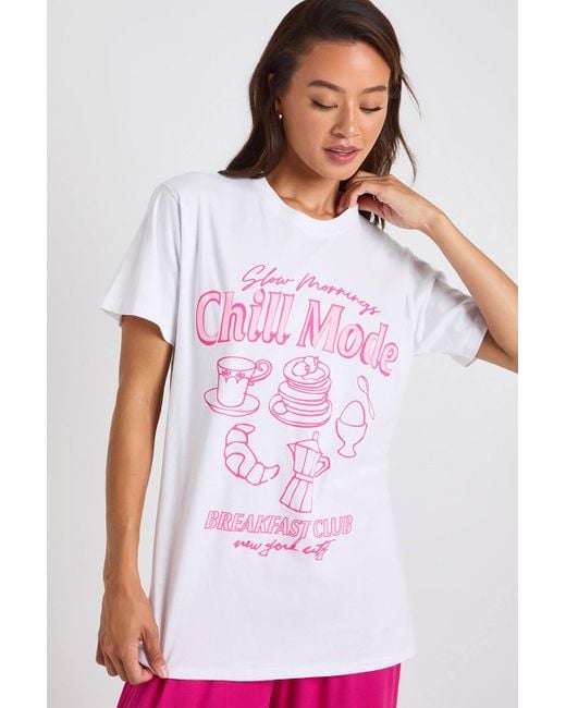 Boohoo White Tall 'Chill Mode' Graphic T-Shirt & Pants Pyjama Set