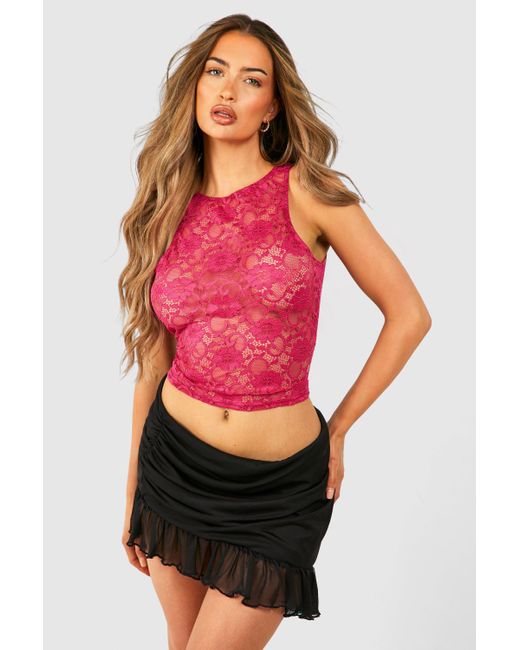 Boohoo Red Lace Racer Tank