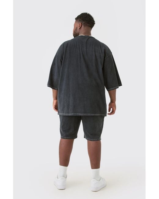 Boohoo Black Plus Contrast Stitch Football T-shirt & Short Set