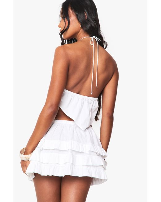 Boohoo White Cotton Poplin Patchwork Halterneck Cami Top