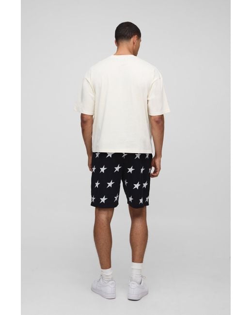 Boohoo Black Oversized Boxy Puff Printed T-Shirt And Mesh Star Short Set